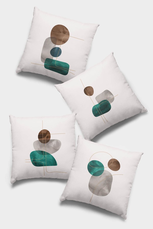 Bej Tek Renk 4'lü Set Çift Taraflı Kırlent Kılıfı 4KRL027