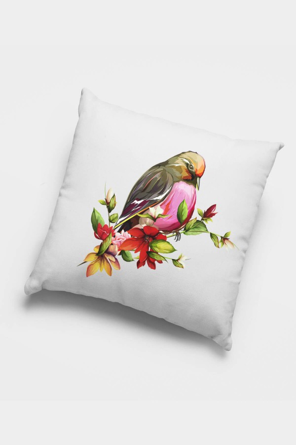 Pembe Kuşlu Çift Taraflı 4'lü Set Kırlent Kılıfı 4KR039