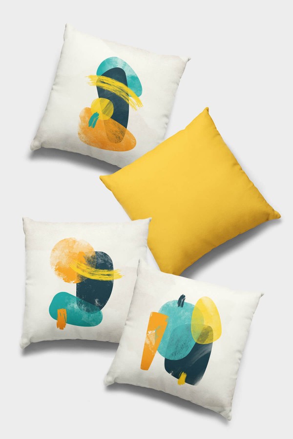 Sarı Modern Çift Taraflı 4'lü Set Kırlent Kılıfı 4KR046