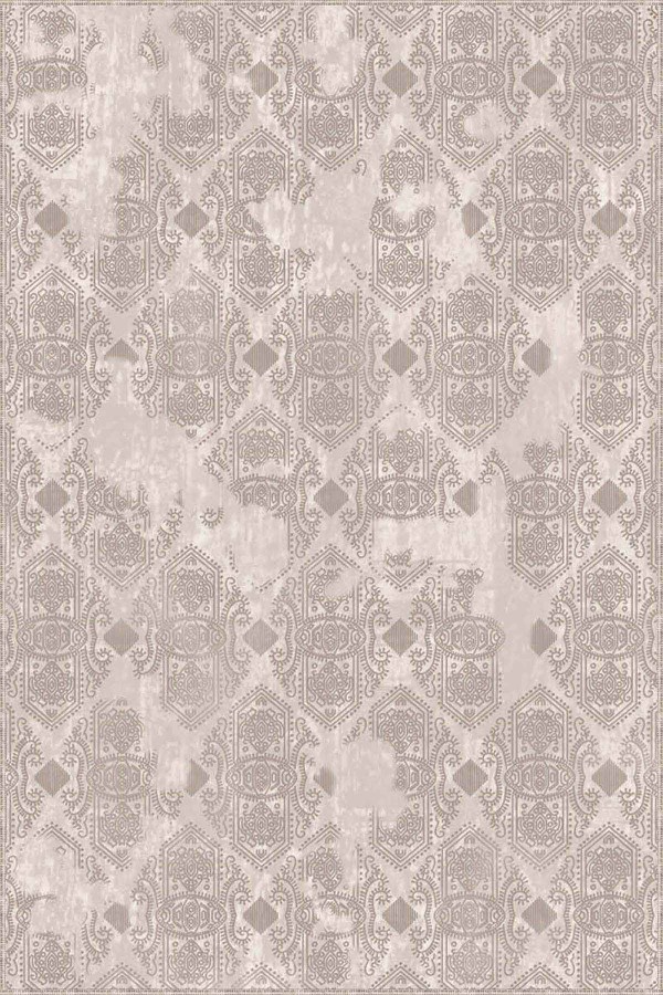 Bej Damask Desen Kaymaz Tabanlı Dekoratif Halı AL005