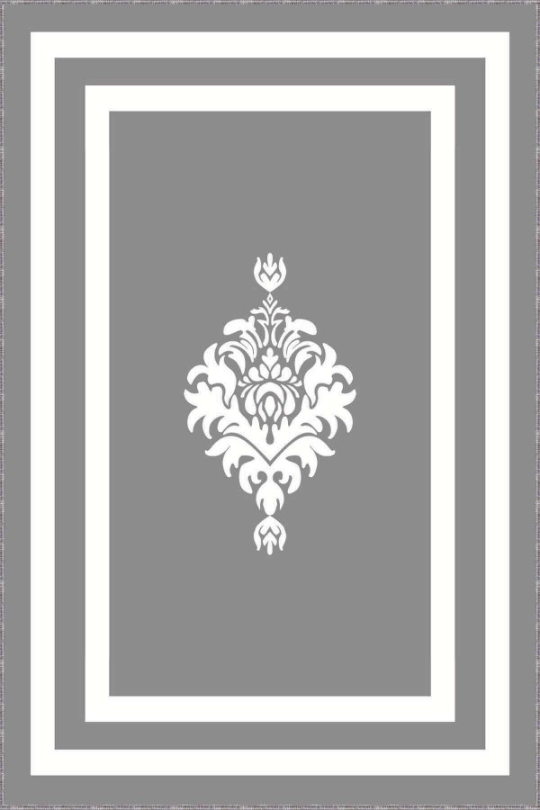 Gri Çerçeveli Kaymaz Tabanlı Makinede Yıkanabilir Halı AR070