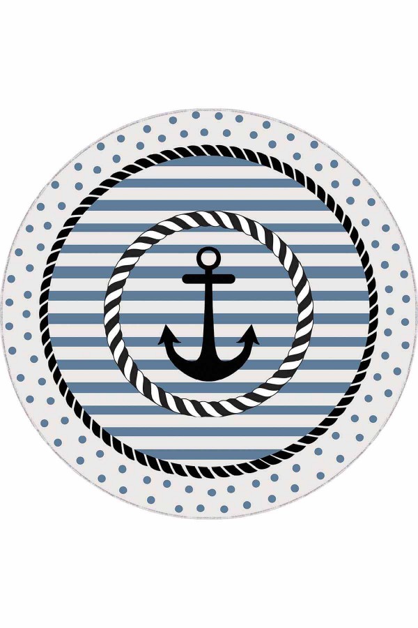 Lacivert Kaymaz Tabanlı Denizci Yuvarlak Çocuk Halısı AR1016