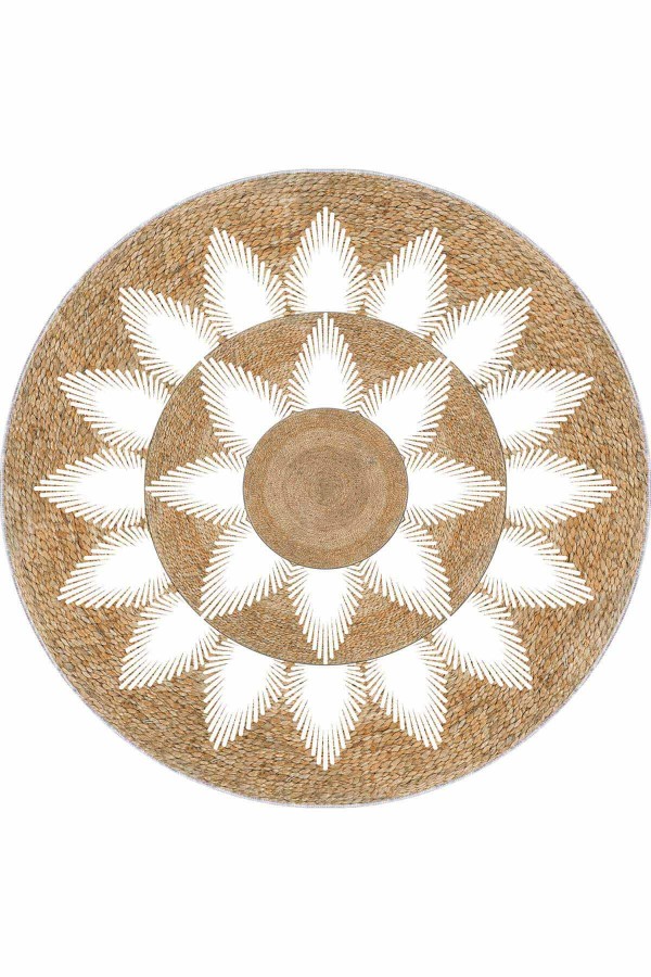 Bej Kaymaz Taban Hasır Görünüm Yuvarlak Mutfak Halısı AR1077