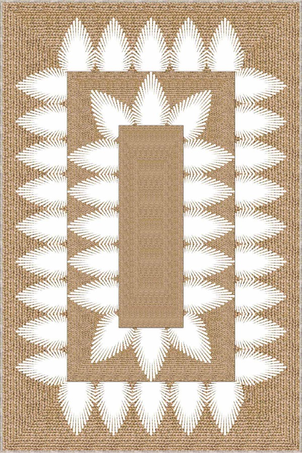 Bej Kaymaz Tabanlı Hasır Jüt Görünümlü Mutfak Halısı AR1078