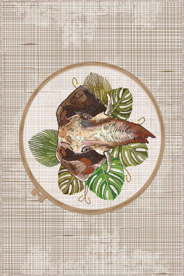 Bej Kaymaz Tabanlı Yıkanabilir Filli Mutfak Halısı AR1273