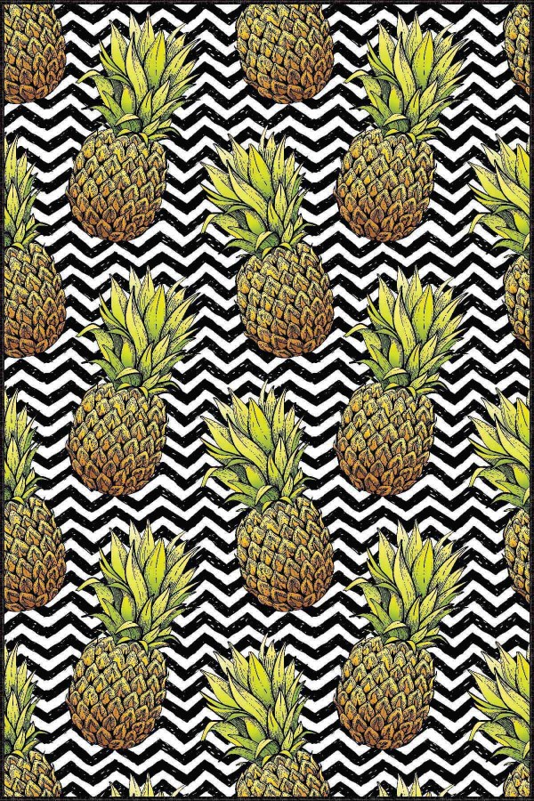 Yeşil Kaymaz Taban Yıkanabilen Ananaslı Mutfak Halısı AR132