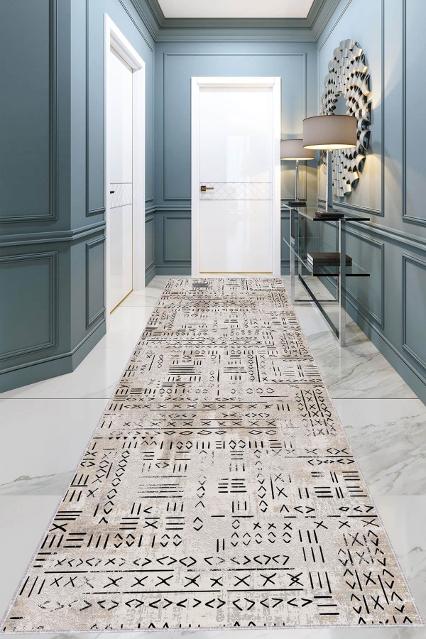 Bej Kaymaz Etnik Kesme Rulo Özel Ölçülü Yolluk AR1369