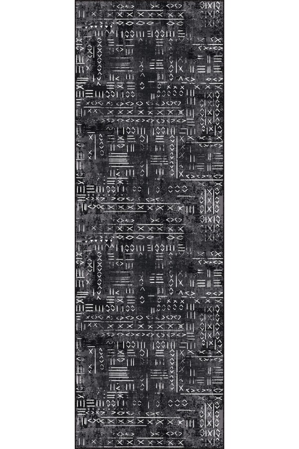 Siyah Kaymaz Etnik Kesme Rulo Özel Ölçülü Yolluk AR1372