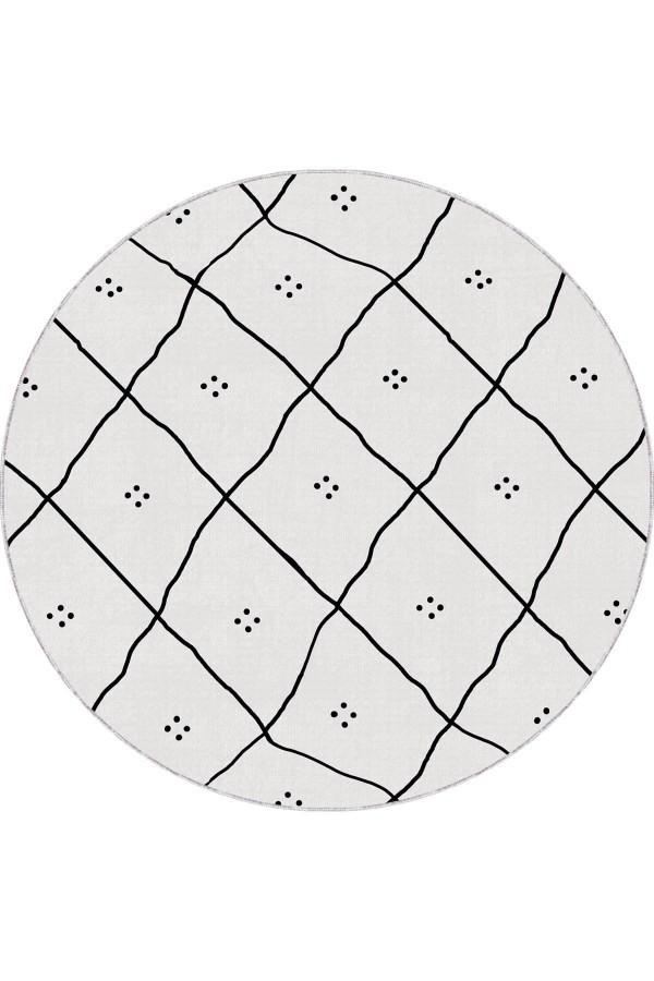 Ekru Kaymaz Tabanlı Yuvarlak Moroccan Mutfak Halısı AR1454