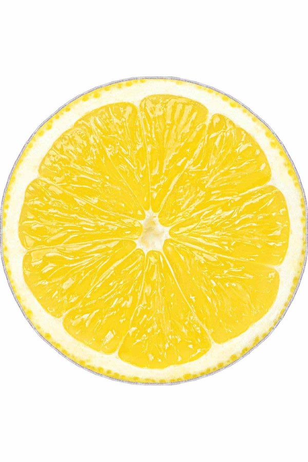 Sarı Kaymaz Tabanlı Limonlu Yuvarlak Mutfak Halısı AR204