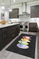 Siyah Kaymaz Taban Yıkanabilir Fincanlı Mutfak Halısı AR209