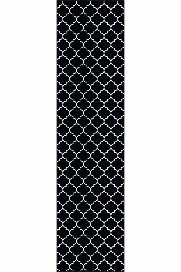 Siyah Kaymaz Fas Desen Kesme Rulo Özel Ölçülü Yolluk AR266