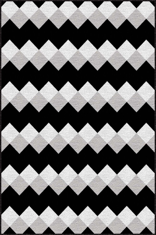 Siyah Zigzag Kaymaz Tabanlı Makinede Yıkanabilir Halı AR324