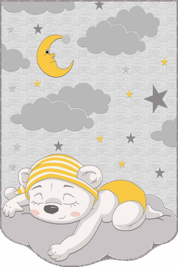 Sarı Kaymaz Tabanlı Ayıcıklı Lazer Kesim Bebek Halısı AR349