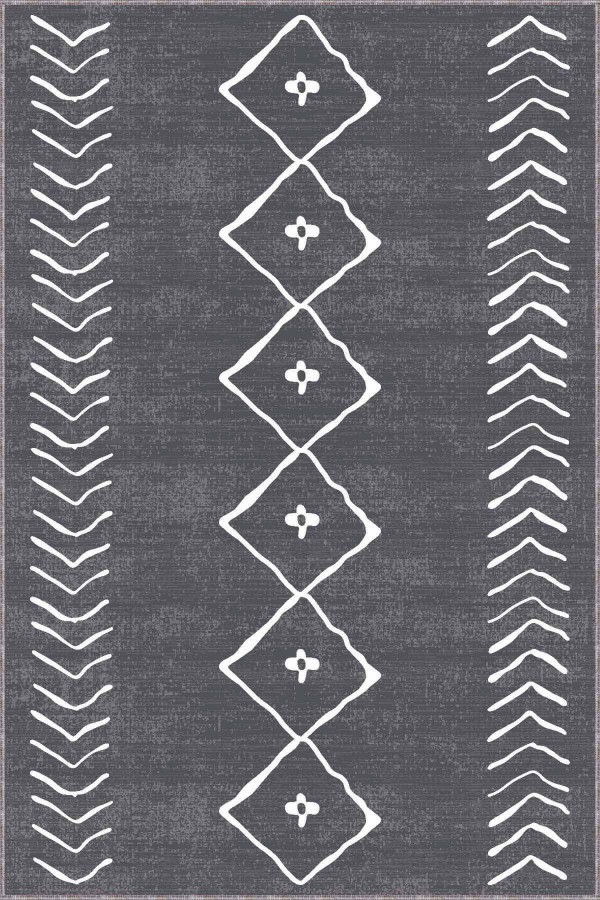 Gri Kaymaz Tabanlı Yıkanabilir Moroccan Mutfak Halısı AR358G