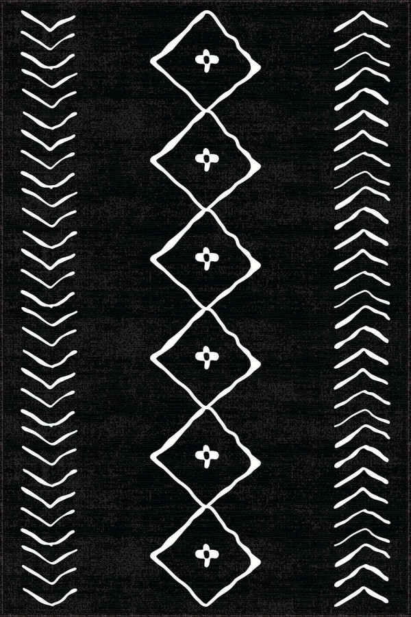 Siyah Kaymaz Taban Yıkanabilir Moroccan Mutfak Halısı AR358S