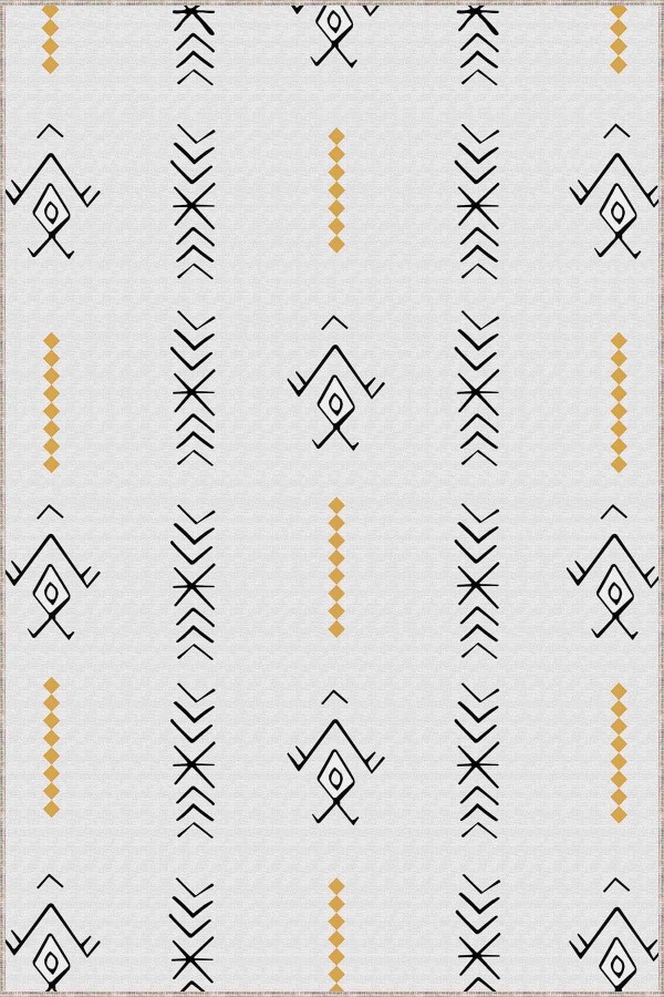 Gri Kaymaz Tabanlı Yıkanır Etnik Desenli Mutfak Halısı AR360