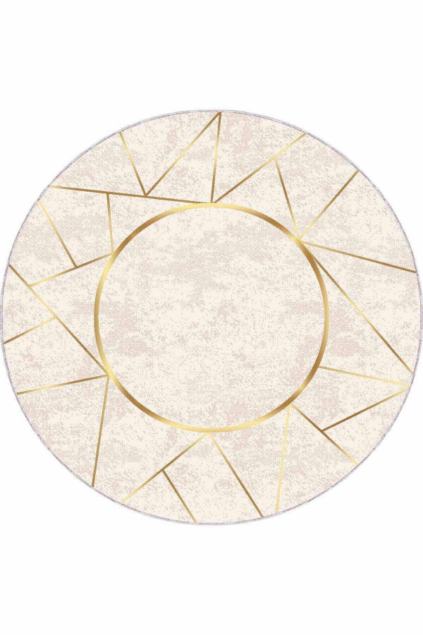 Krem Gold Prizma Kaymaz Tabanlı Yıkanır Yuvarlak Halı AR396