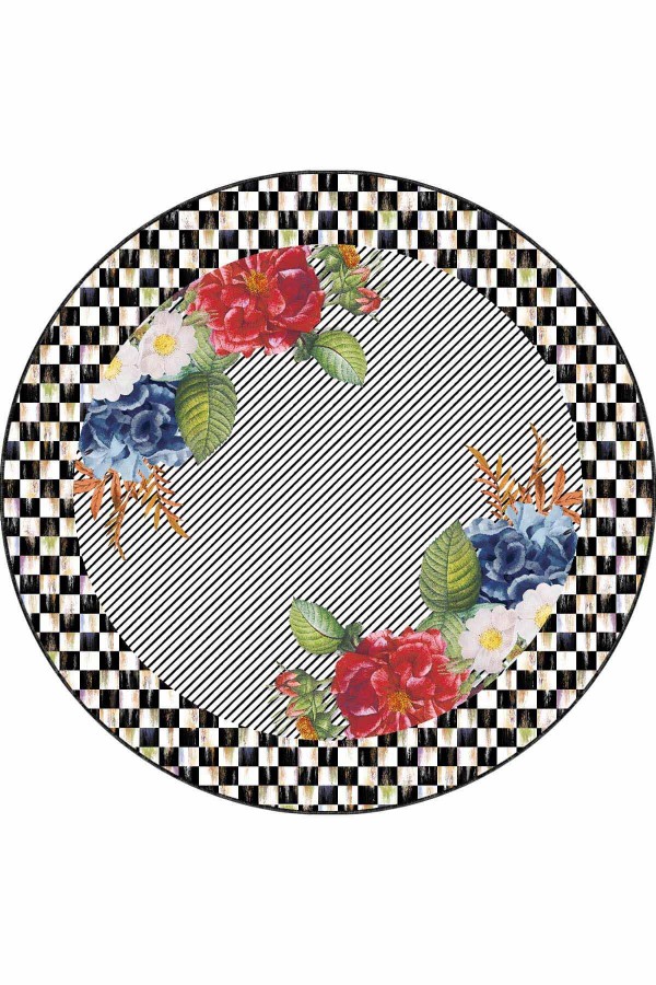 Çok Renkli Kaymaz Taban Çiçekli Yuvarlak Mutfak Halısı AR421