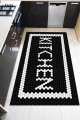 Siyah Kaymaz Tabanlı Kitchen Yazılı Mutfak Halısı AR444