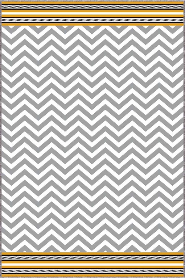 Sarı Kaymaz Tabanlı Yıkanabilir Zigzag Mutfak Halısı AR447