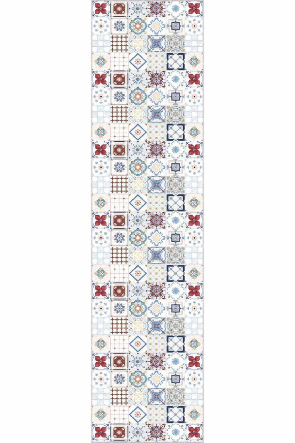 Kırmızı Kaymaz Çini Desen Kesme Rulo Özel Ölçü Yolluk AR454