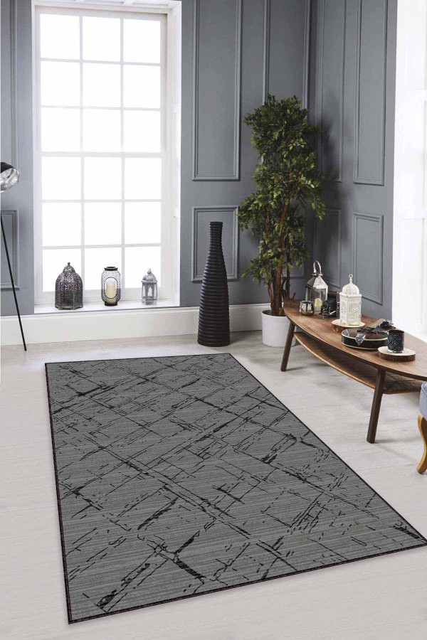 Gri Spor Kaymaz Tabanlı Makinede Yıkanabilir Halı AR471