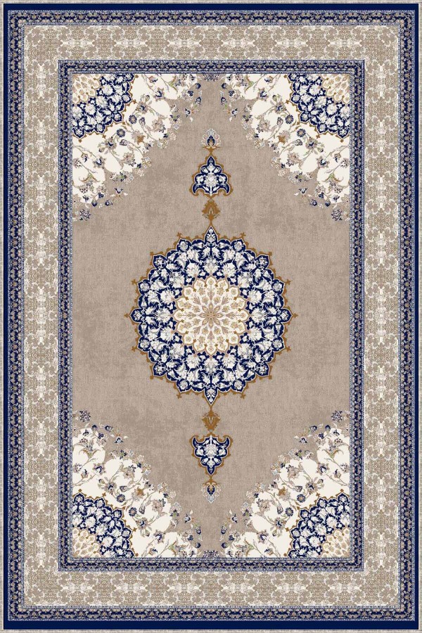 Bej Klasik Göbekli Kaymaz Tabanlı Dekoratif Halı AR476