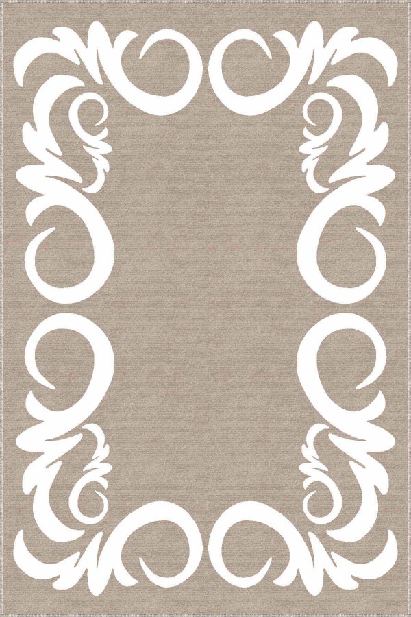 Bej Çerçeveli Kaymaz Tabanlı Makinede Yıkanabilir Halı AR487