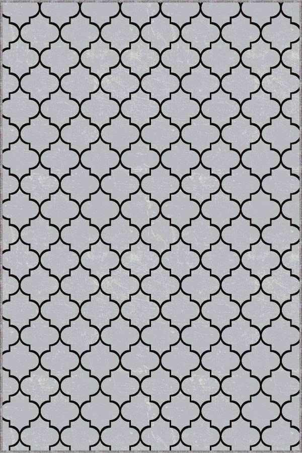 Gri Fas Desen Kaymaz Tabanlı Makinede Yıkanabilir Halı AR489