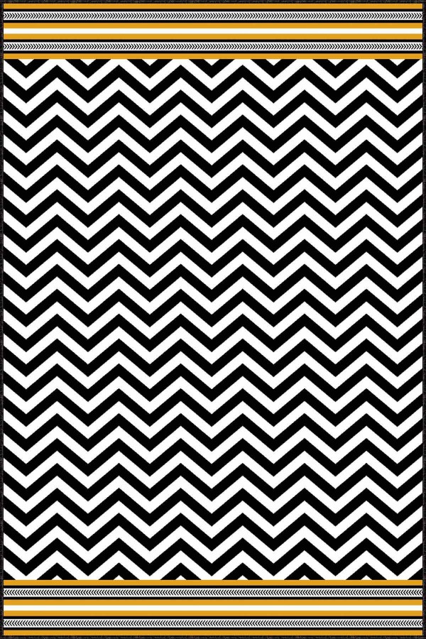 Sarı Kaymaz Tabanlı Yıkanabilir Zigzag Mutfak Halısı AR495