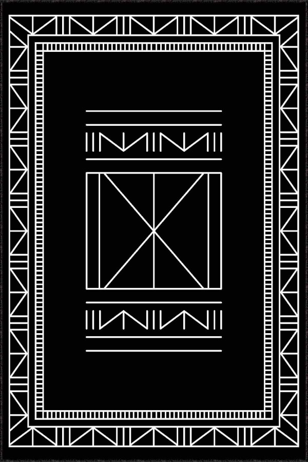 Siyah Kaymaz Taban Yıkanan Etnik Desenli Mutfak Halısı AR501