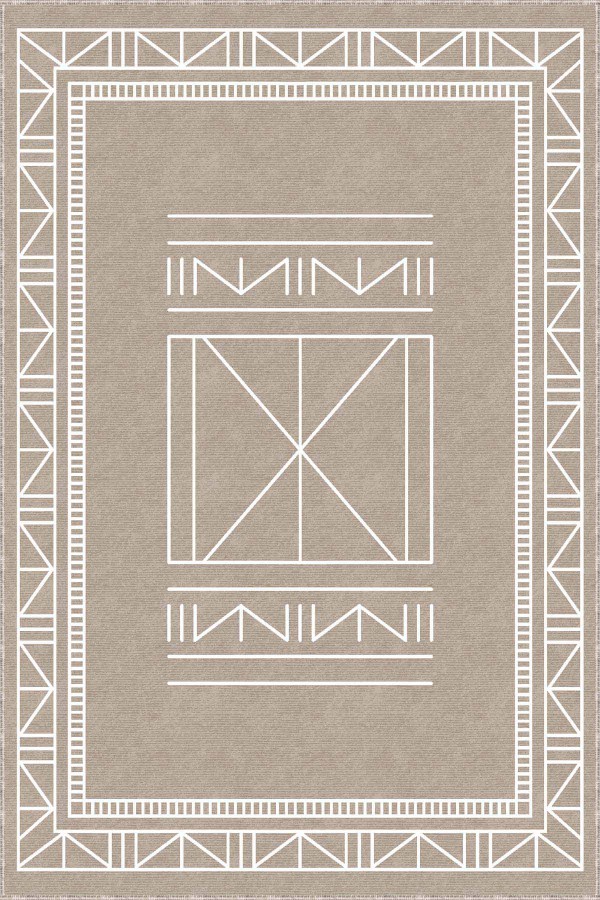 Bej Kaymaz Tabanlı Yıkanır Etnik Desenli Mutfak Halısı AR502