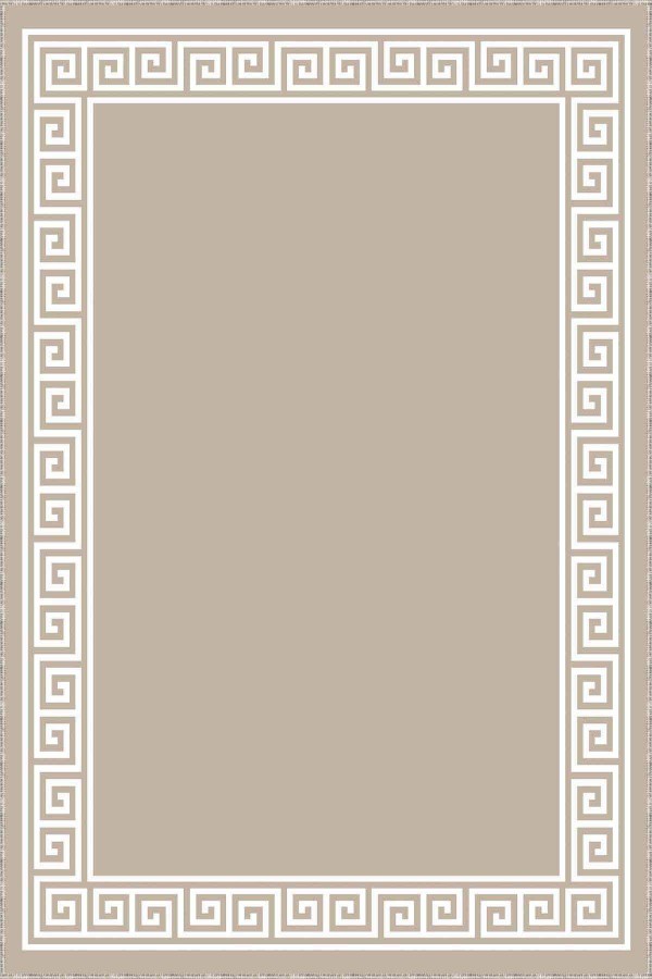 Bej Çerçeveli Kaymaz Tabanlı Makinede Yıkanabilir Halı AR504