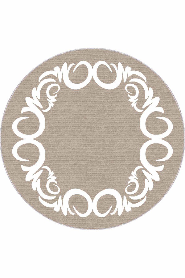 Bej Çerçeveli Kaymaz Tabanlı Yıkanabilir Yuvarlak Halı AR509