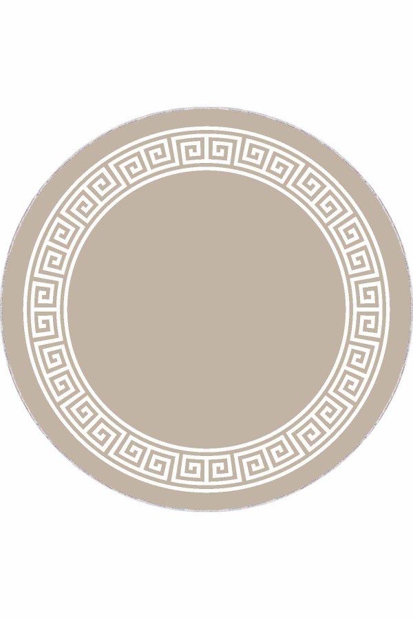 Bej Çerçeveli Kaymaz Tabanlı Yıkanabilir Yuvarlak Halı AR511