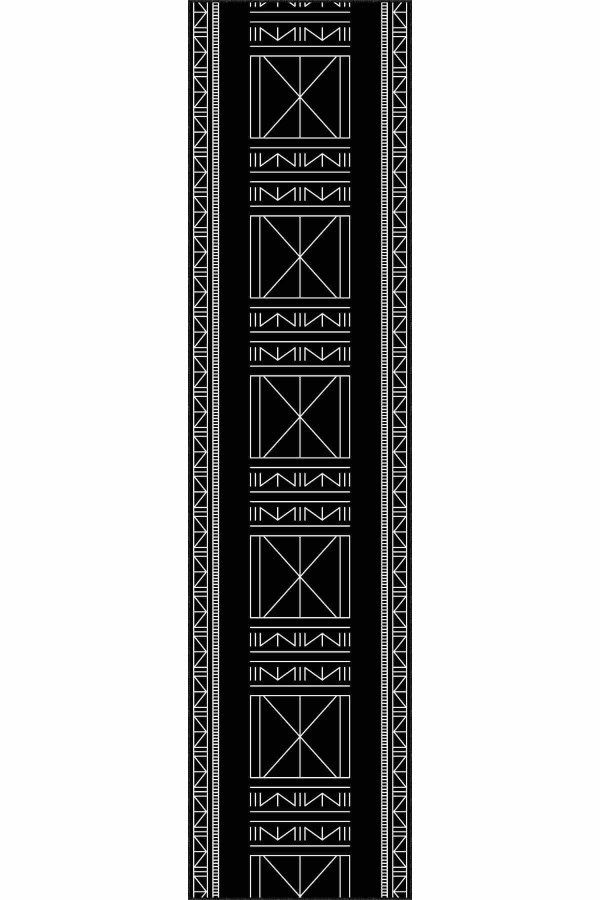 Siyah Kaymaz Taban Etnik Kesme Rulo Özel Ölçülü Yolluk AR514