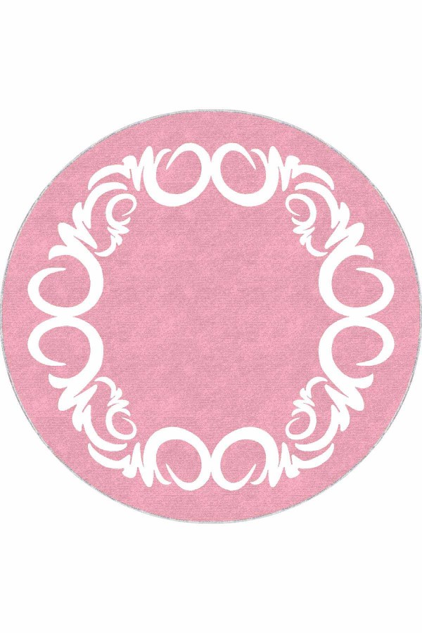 Pembe Çerçeveli Kaymaz Tabanlı Yuvarlak Yolluk Halı AR519