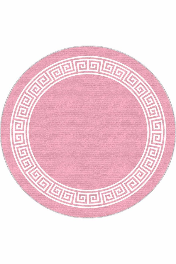 Pembe Çerçeveli Kaymaz Tabanlı Yuvarlak Halı Yolluk AR521