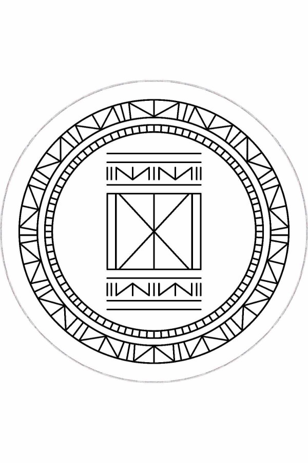 Beyaz Kaymaz Taban Etnik Desen Yuvarlak Mutfak Halısı AR539