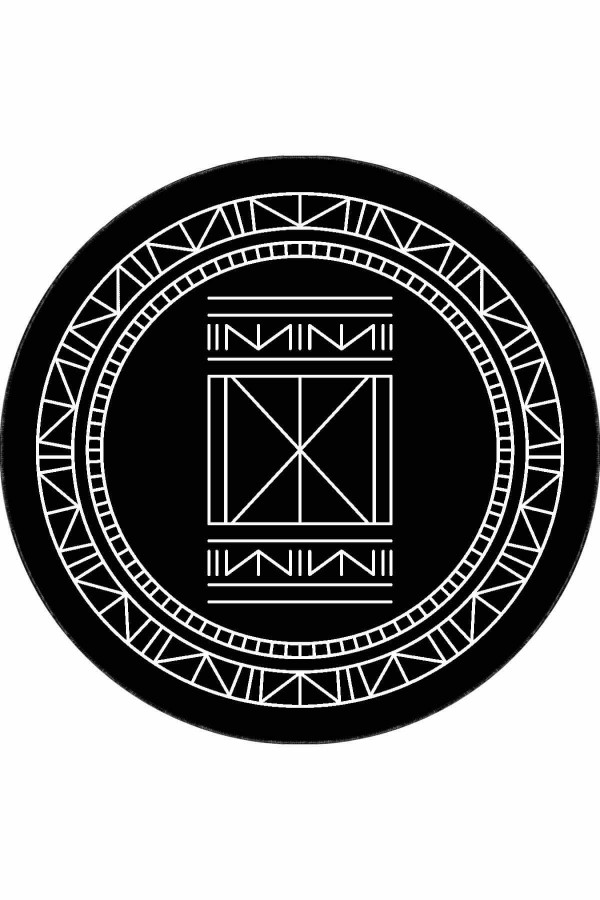 Siyah Kaymaz Taban Etnik Desen Yuvarlak Mutfak Halısı AR540