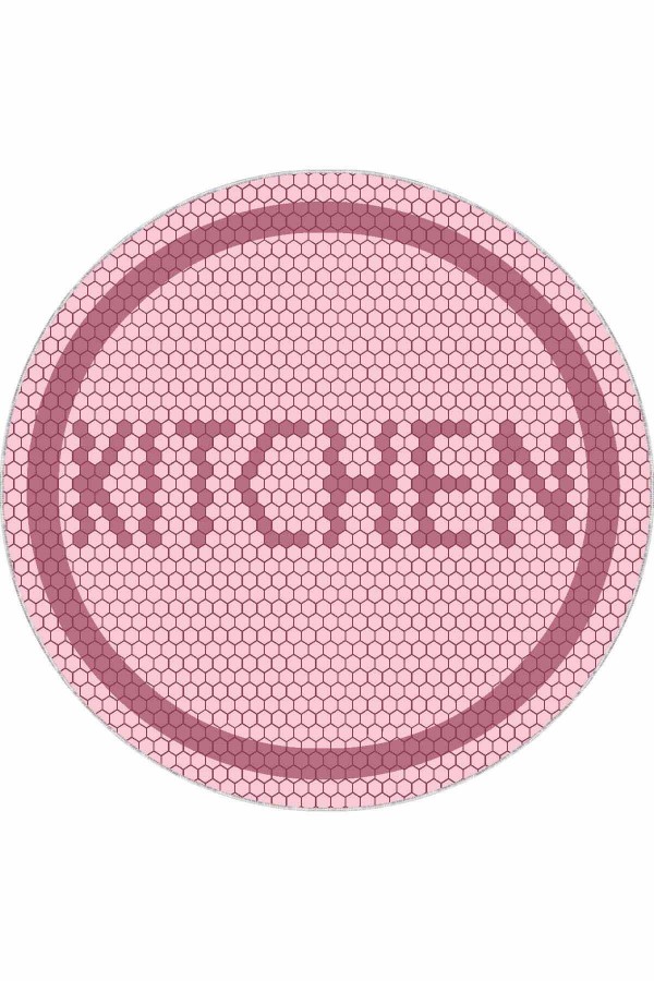 Pembe Kaymaz Kitchen Yazılı Yuvarlak Mutfak Halısı AR548