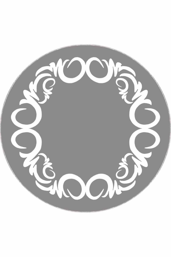 Gri Çerçeveli Kaymaz Tabanlı Yıkanabilir Yuvarlak Halı AR597