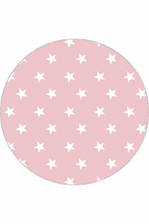 Pembe Yıldızlı Kaymaz Taban Yıkanabilir Yuvarlak Halı AR606