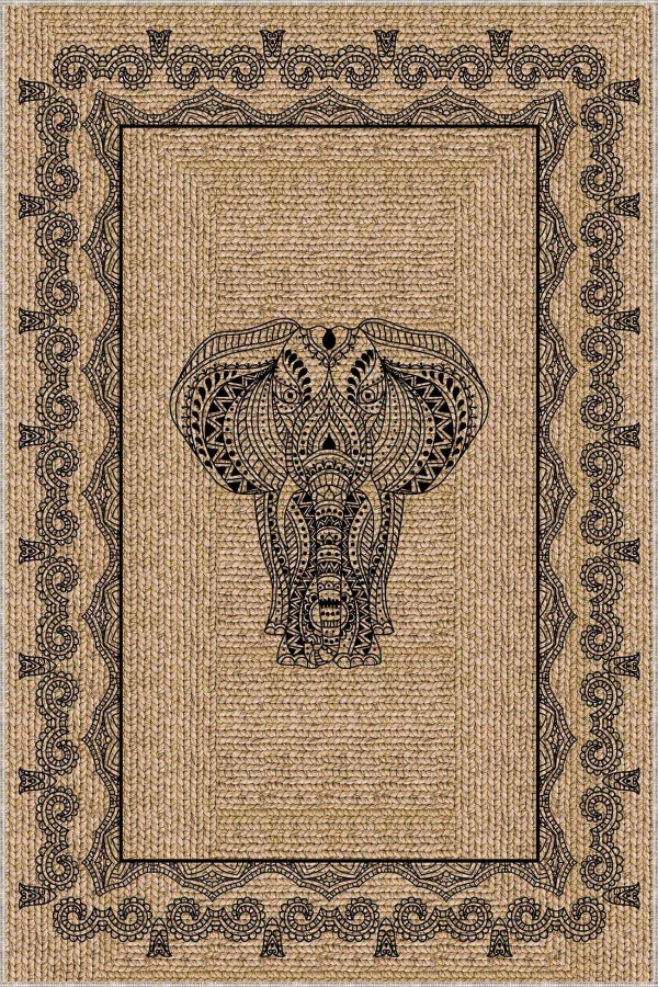 Bej Kaymaz Tabanlı Filli Jüt Görünümlü Mutfak Halısı AR673