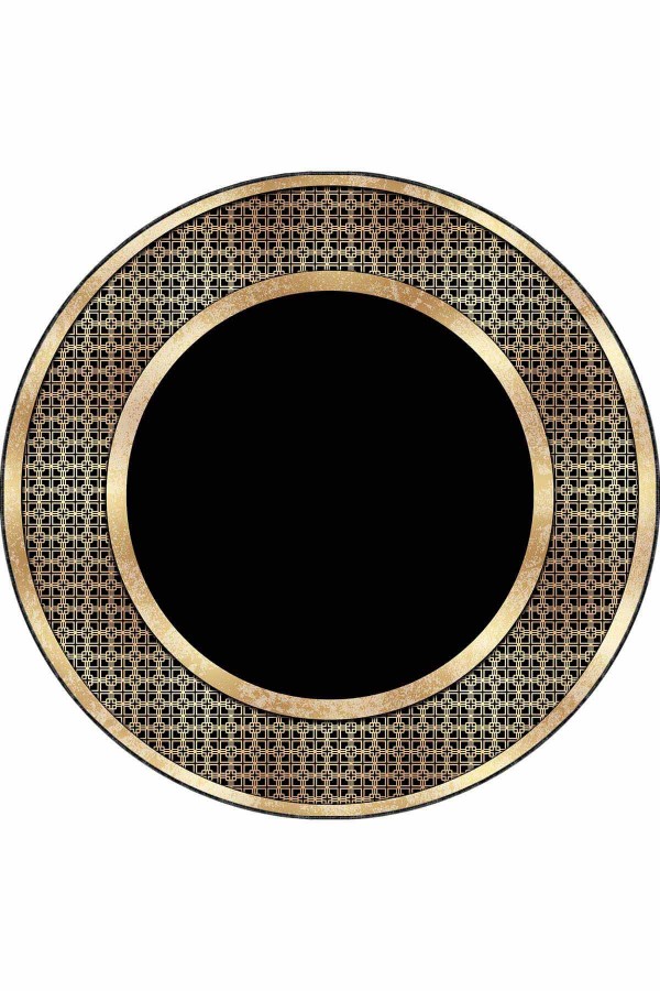 Siyah Gold Çerçeveli Kaymaz Tabanlı Yuvarlak Halı AR728