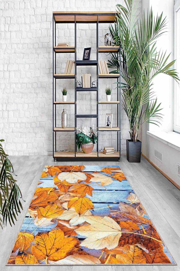 Turuncu 3D Üç Boyutlu Kaymaz Tabanlı Dekoratif Halı AR785