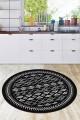 Siyah Kaymaz Taban Etnik Desen Yuvarlak Mutfak Halısı AR911