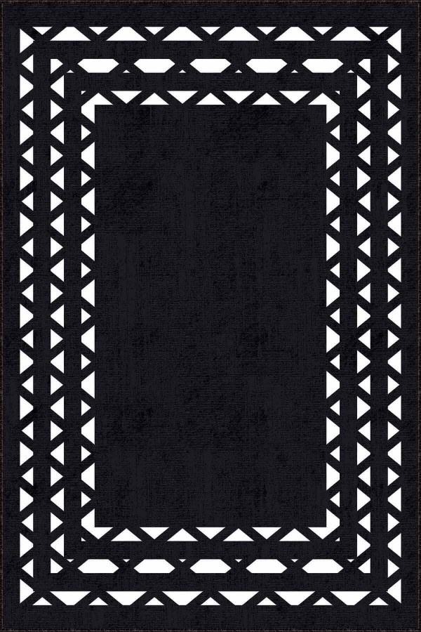 Siyah Çerçeveli Kaymaz Taban Makinede Yıkanabilir Halı AR932