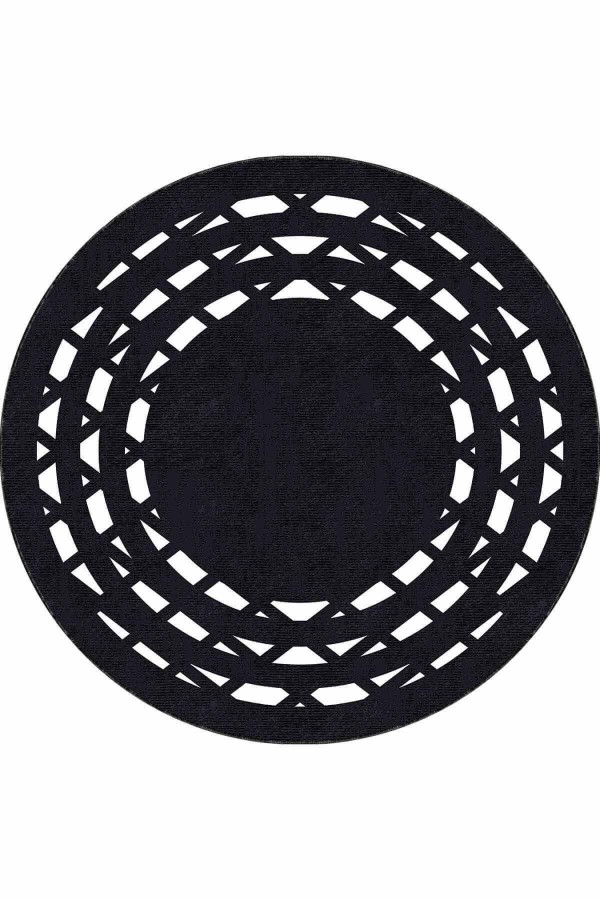 Siyah Çerçeveli Kaymaz Taban Yıkanabilir Yuvarlak Halı AR937